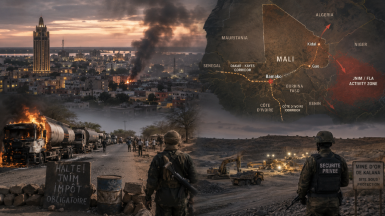 Smoke rising over Bamako, Mali's capital, following jihadist attacks on April 25, 2026 — the most significant assault on a West African capital in the modern conflict period