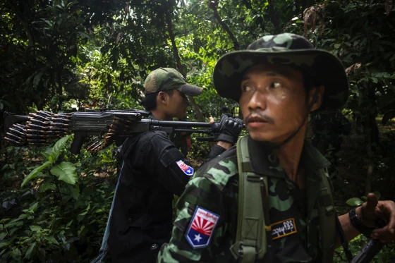 Myanmar People's Defence Force fighters in the jungle — the resistance movement that emerged after the 2021 military coup has grown to over 85,000 fighters