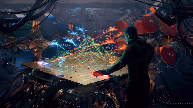 Military electronic warfare operators monitoring the electromagnetic spectrum — EW and cyber forces were the 'first movers' in Operation Epic Fury against Iran, blinding radar and disrupting communications before the first bombs fell