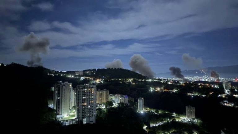 Smoke rising over Caracas following US military strikes on January 3, 2026 during Operation Absolute Resolve — the first American military action in a Latin American capital since the 1989 Panama invasion