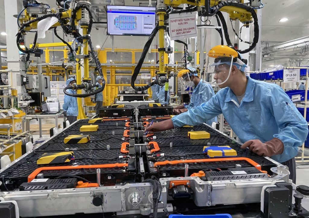 Manufacturing workers in Vietnam — the country has absorbed approximately 80% of shipments to the US from Chinese-owned companies as manufacturers shift final assembly operations to avoid tariffs