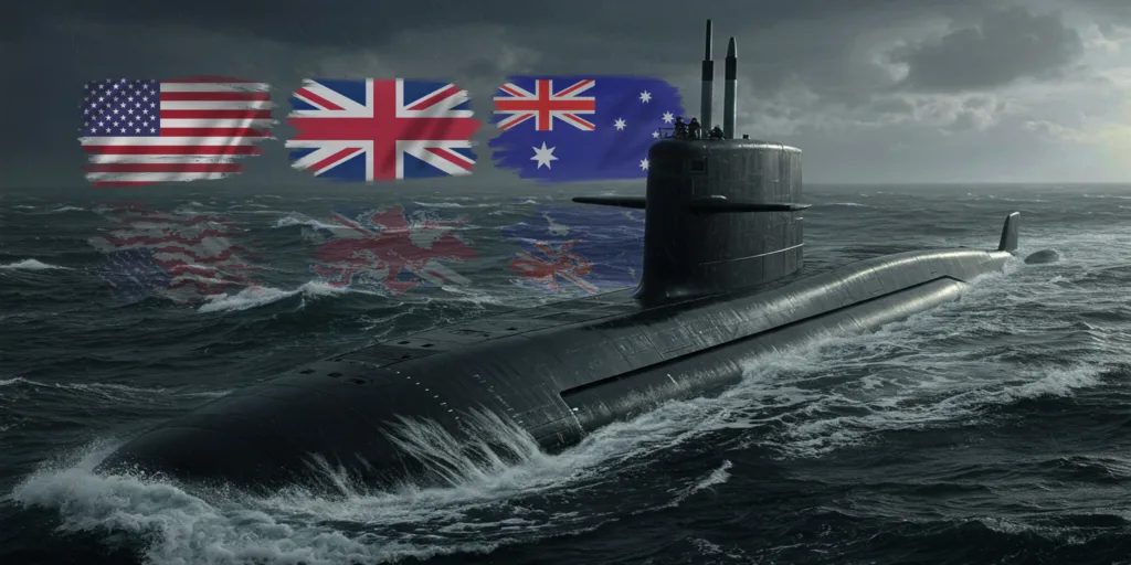 An AUKUS nuclear-powered submarine — the trilateral security partnership's most consequential capability, designed to give Australia a world-class submarine fleet permanently positioned in the Indo-Pacific