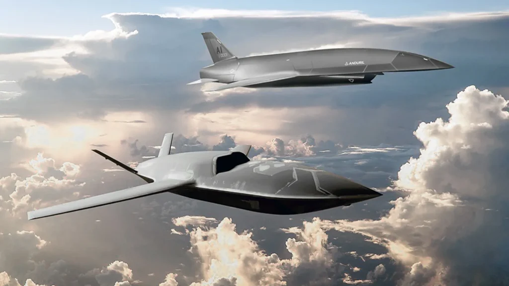 Anduril Industries' Collaborative Combat Aircraft — a stealthy AI-controlled autonomous drone designed to fly ahead of crewed sixth-generation fighters as an expendable wingman