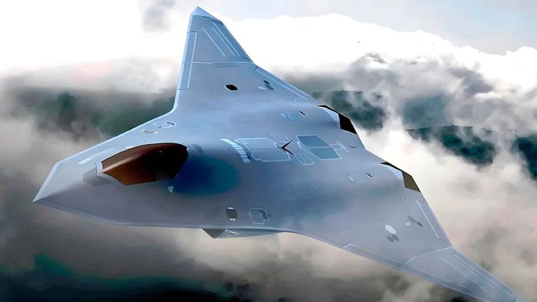 Artist's concept of the US Air Force F-47 NGAD sixth-generation fighter, designed to command AI-controlled drone wingmen across contested airspace
