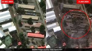 Satellite imagery of Fort Tiuna military complex in Caracas showing precise strike damage from Operation Absolute Resolve on January 3, 2026