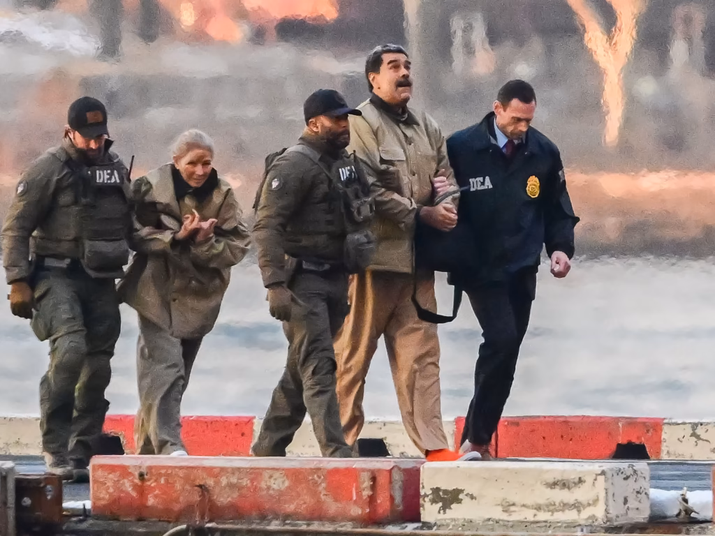 Venezuelan President Nicolás Maduro being transported to a Manhattan federal courthouse on January 5, 2026, after his capture by US Delta Force operators in Caracas on January 3