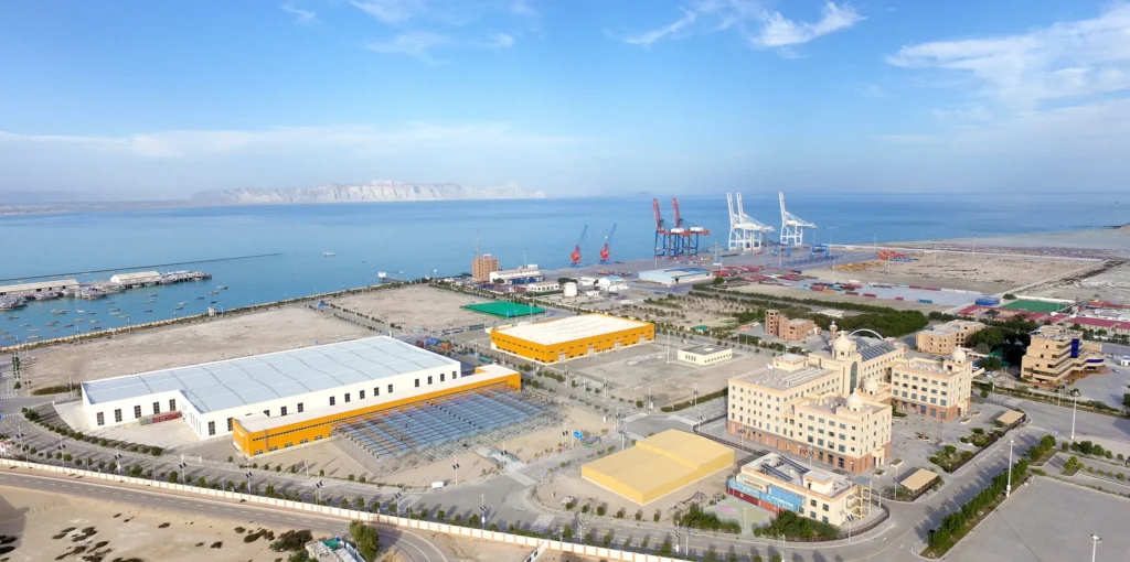Gwadar port and CPEC infrastructure in Balochistan — the China-Pakistan Economic Corridor represents the largest development investment in Balochistan's history, connecting the province to global trade routes in direct contrast to the BLA's campaign of destruction