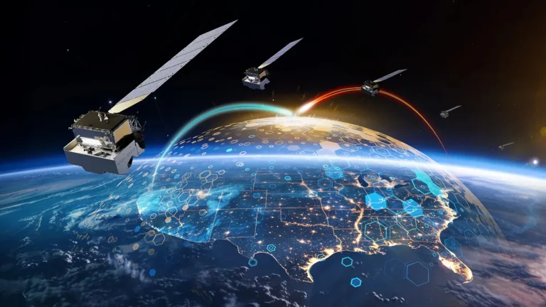 Artist's rendering of the US Golden Dome missile defense architecture — space-based interceptor satellites in low Earth orbit designed to destroy ballistic and hypersonic missiles during their boost phase