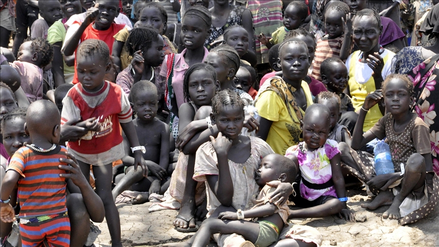 Malnourished Sudanese children receiving emergency aid at a humanitarian camp, 2025 — Sudan has more people in famine than the rest of the world combined